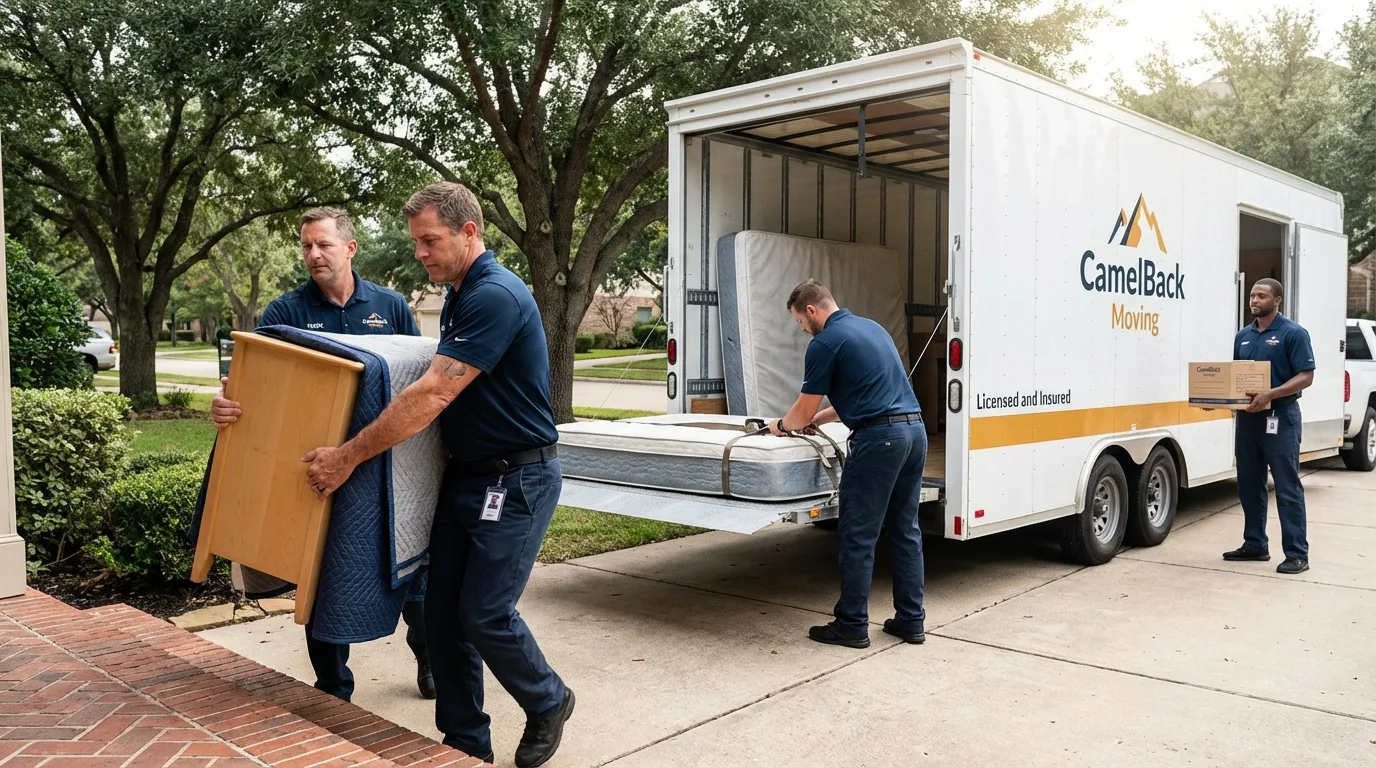 Crew loading residential truck for cross-state move from Sharon, PA
