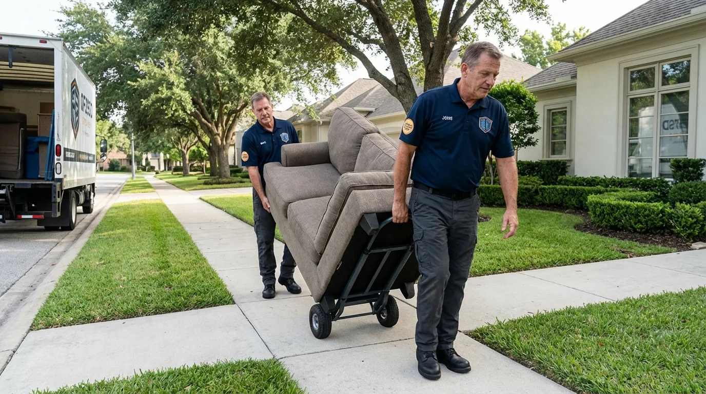 Local residential moving crew loading furniture in Sharon, PA