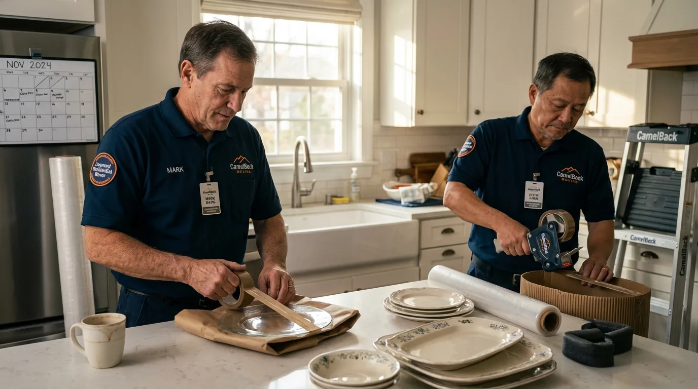 Professional crew packing kitchen dishware in Sharon, PA